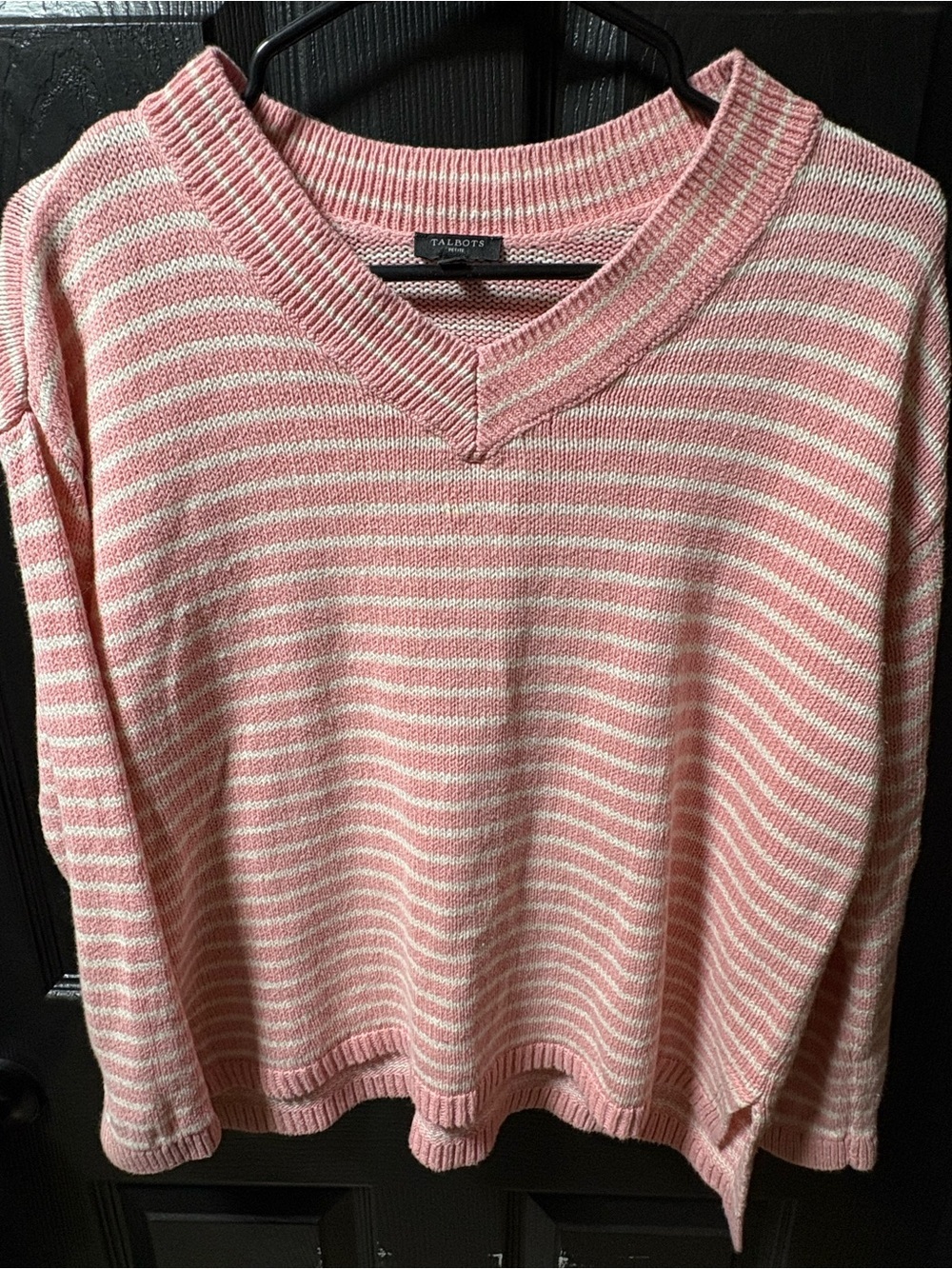 Talbots Pink & Cream Striped V-Neck Pullover Sweater